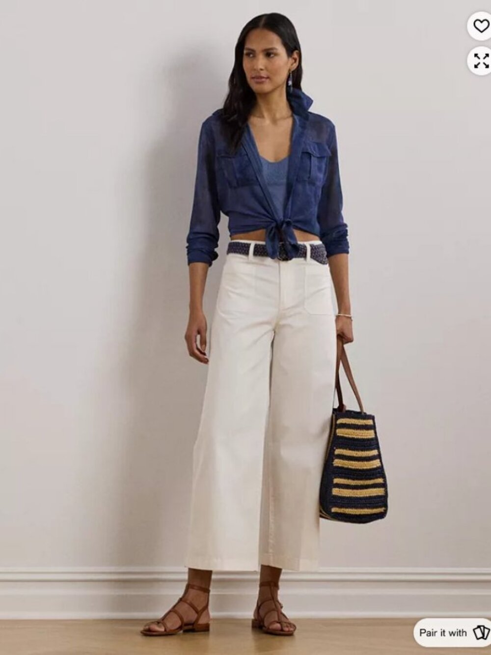 Lauren Ralph Lauren Pants Womens 10 White Stretch Chino Wide Leg Cropped $125